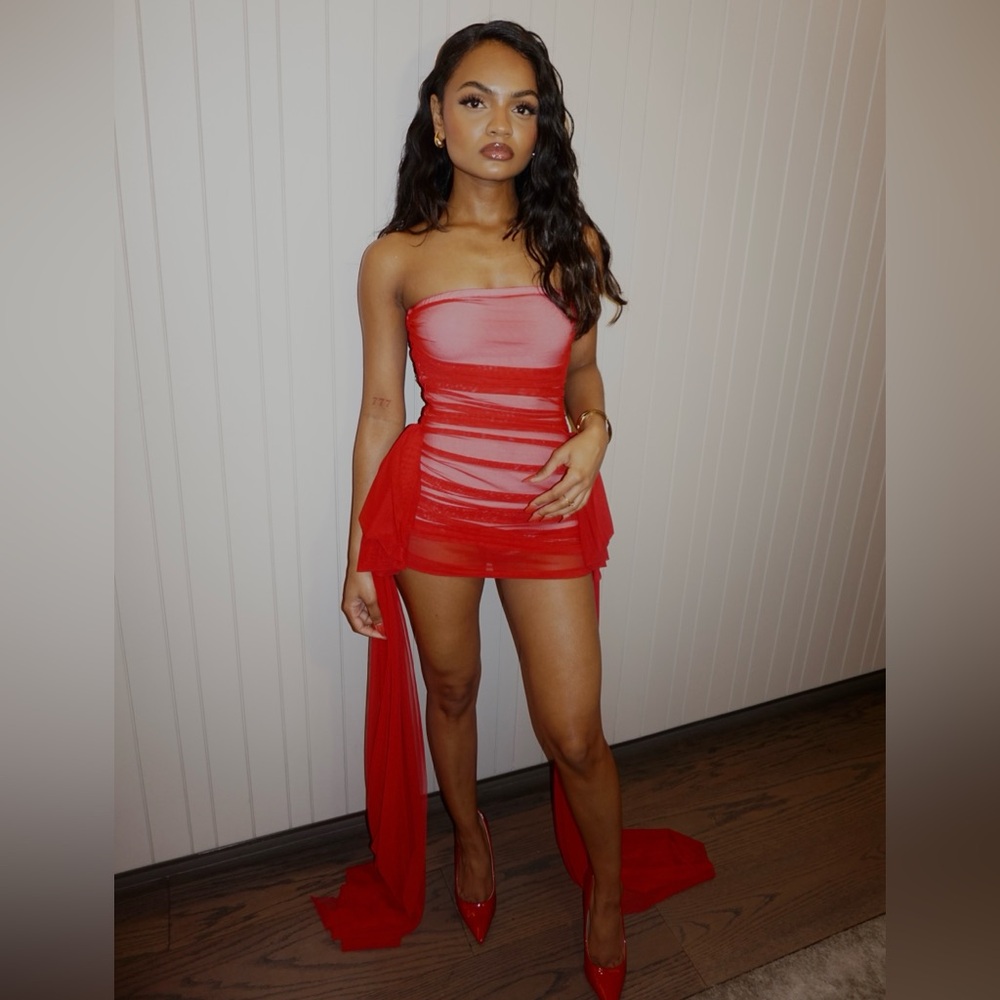 Red strapless dress